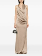 Blumarine Neutral Satin Draped Dress