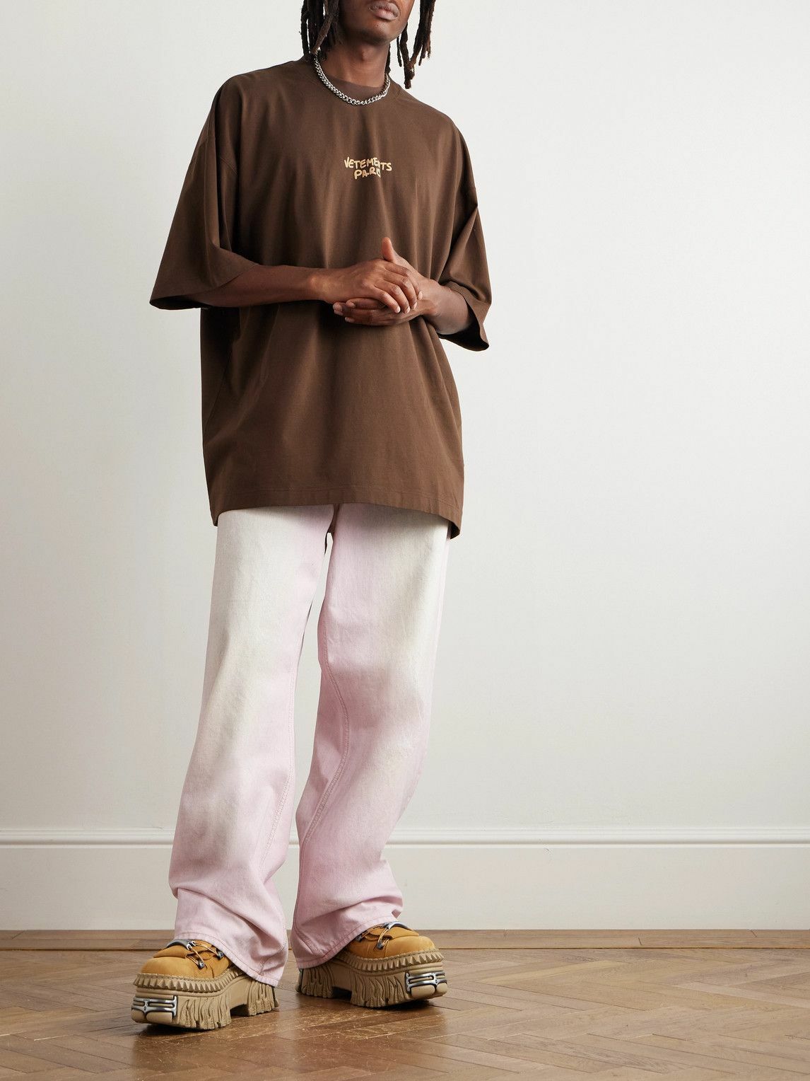 VETEMENTS - Logo-Print Cotton-Jersey T-Shirt - Brown Vetements