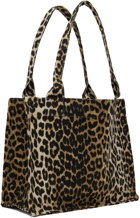 GANNI Brown Leopard Large Canvas Tote