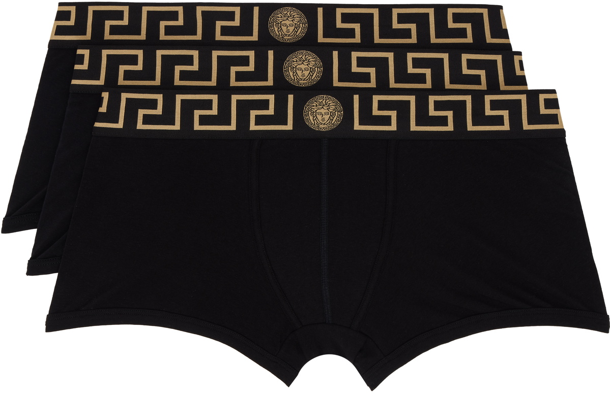 Versace Underwear Three-Pack Black Greca Border Boxer Briefs