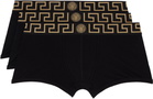 Versace Underwear Three-Pack Black Greca Border Boxer Briefs