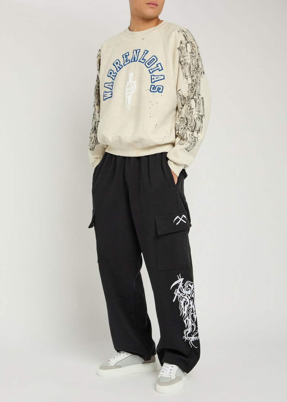 Warren Lotas Distressed Applique Logo Cotton-blend Sweatshirt Off White