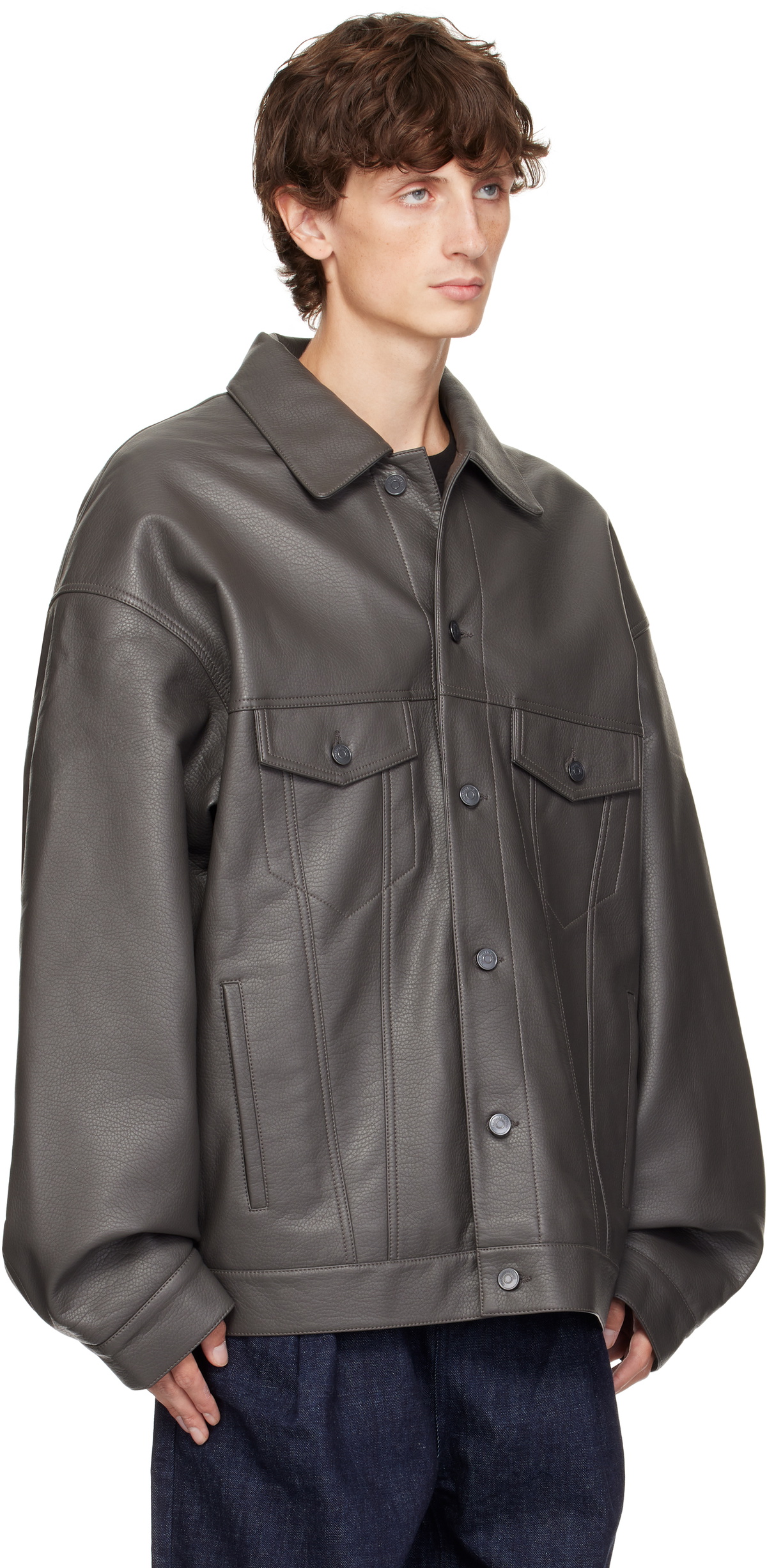 The Frankie Shop Gray Conan Faux-Leather Jacket The Frankie Shop