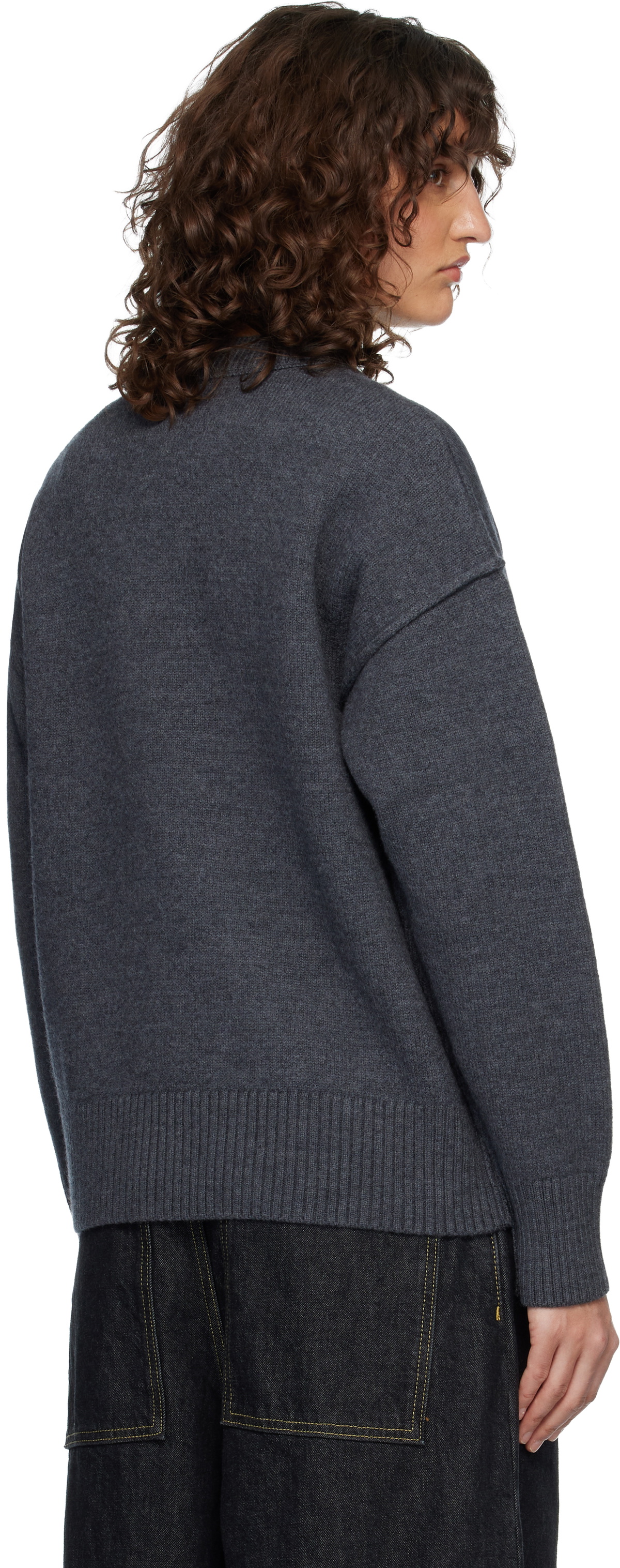 AMI Paris Gray Wool Crewneck Ami de Coeur Sweater