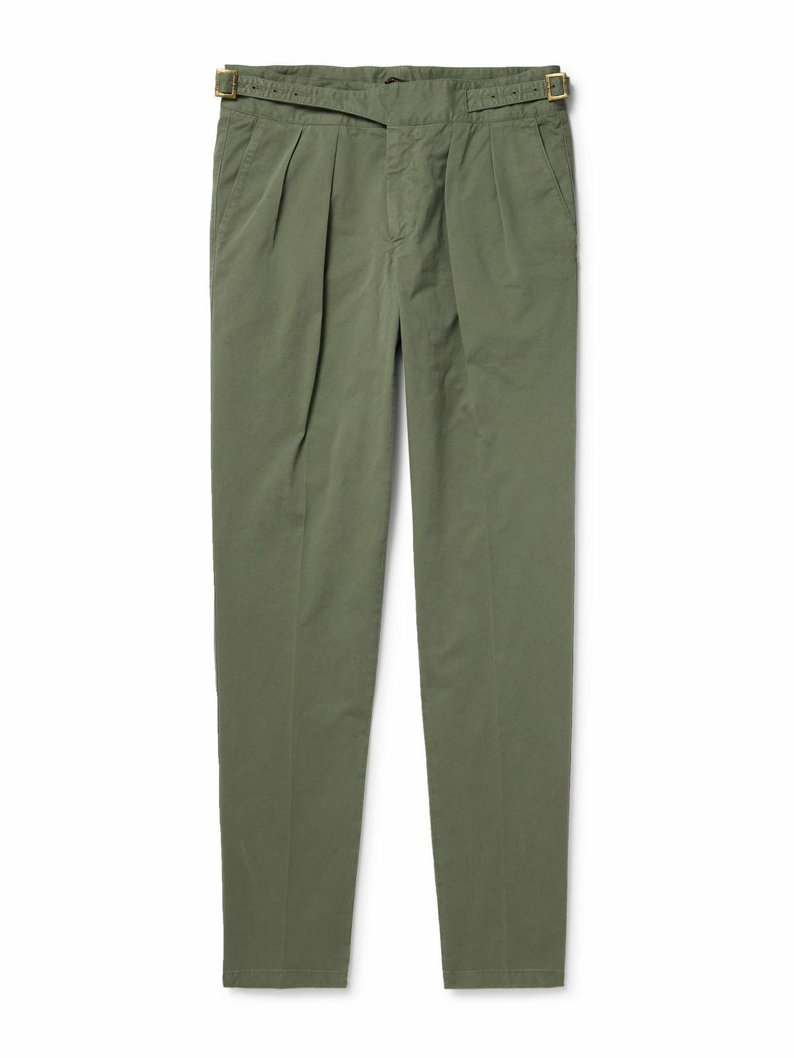Rubinacci - Manny Straight-Leg Pleated Cotton-Twill Trousers - Green