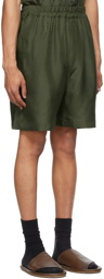 By Walid Green Silk Blaze Shorts