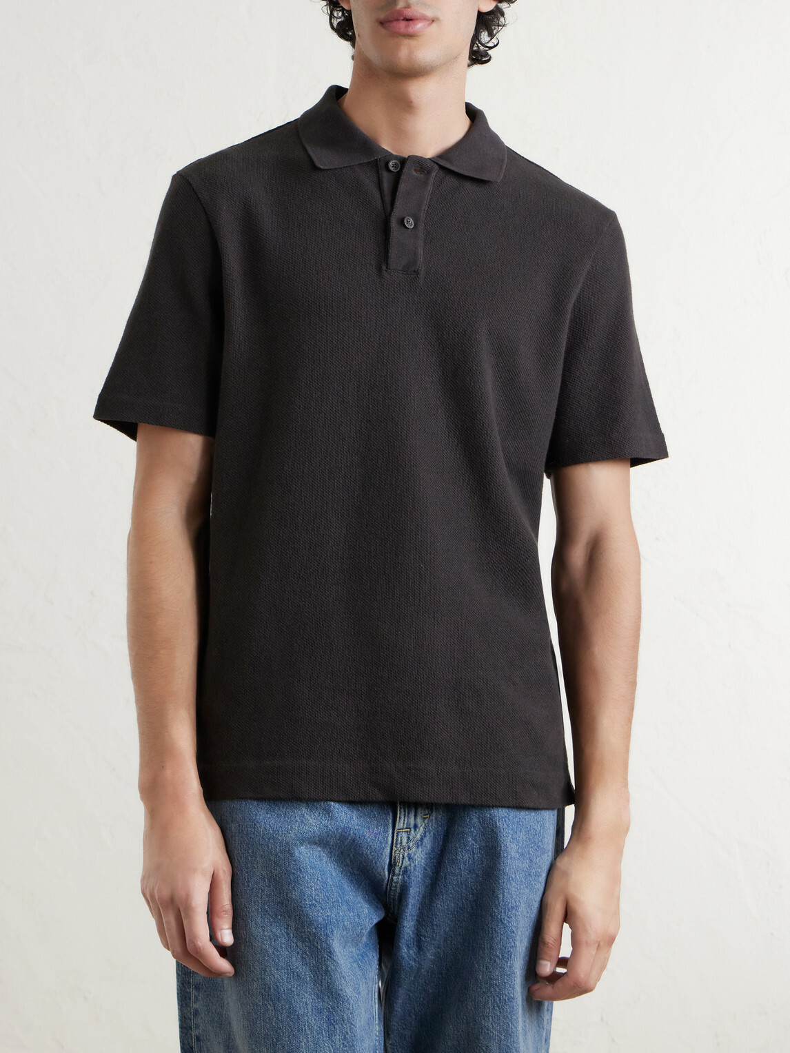 Mr P. - Organic Cotton and Linen-Blend Piqué Polo Shirt - Brown