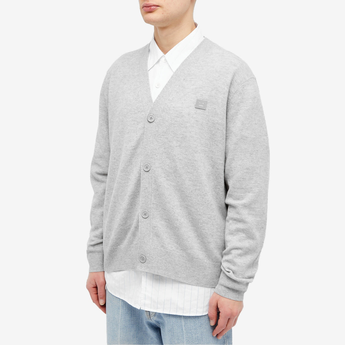 Acne Studios Men's Keve New Face Cardigan in Light Grey Acne Studios Men's Keve New Face Cardigan in Light Grey