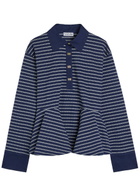 Ganni Striped Peplum Piqué Cotton Polo Shirt Navy