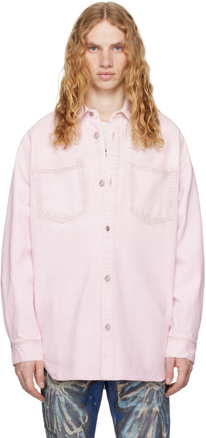 Acne Studios Pink Button-Up Relaxed-Fit Denim Shirt Acne Studios