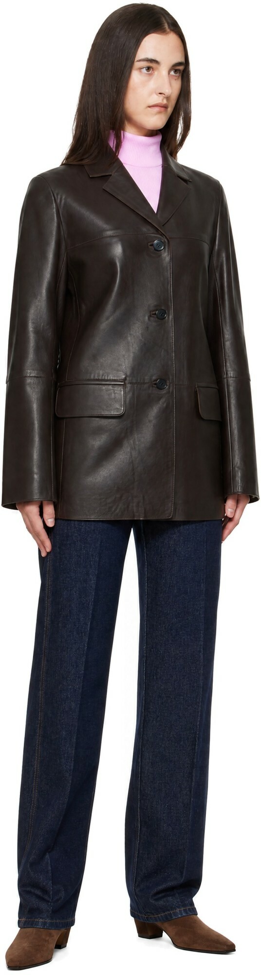 Loulou de Saison Brown NARI Straight Leather Jacket