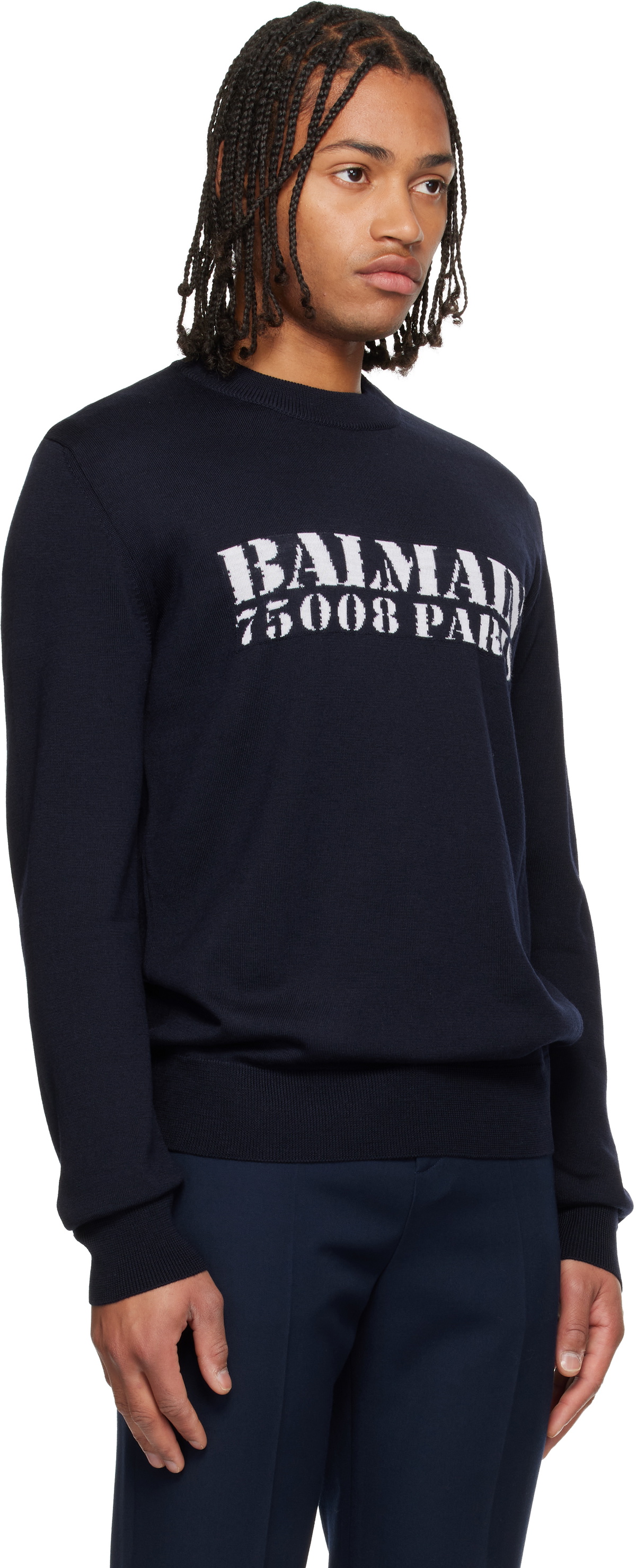 Balmain Black 'Balmain' Stamp Merino Wool Sweater