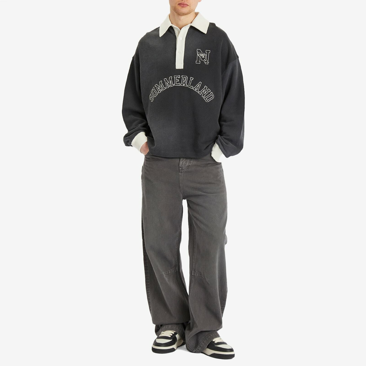 Nahmias Men's N Long Sleeve Polo in Black Terry