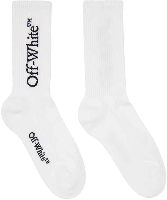 Photo: Off-White White Big Logo Bookish Mid Calf Socks