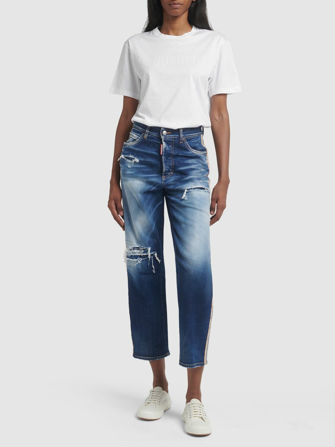 デニム・ジーパン Dsquared Stretch Denim Boston Jeans DSQUARED2 - Boston Distressed Denim Lace-up Jeans Dsquared2