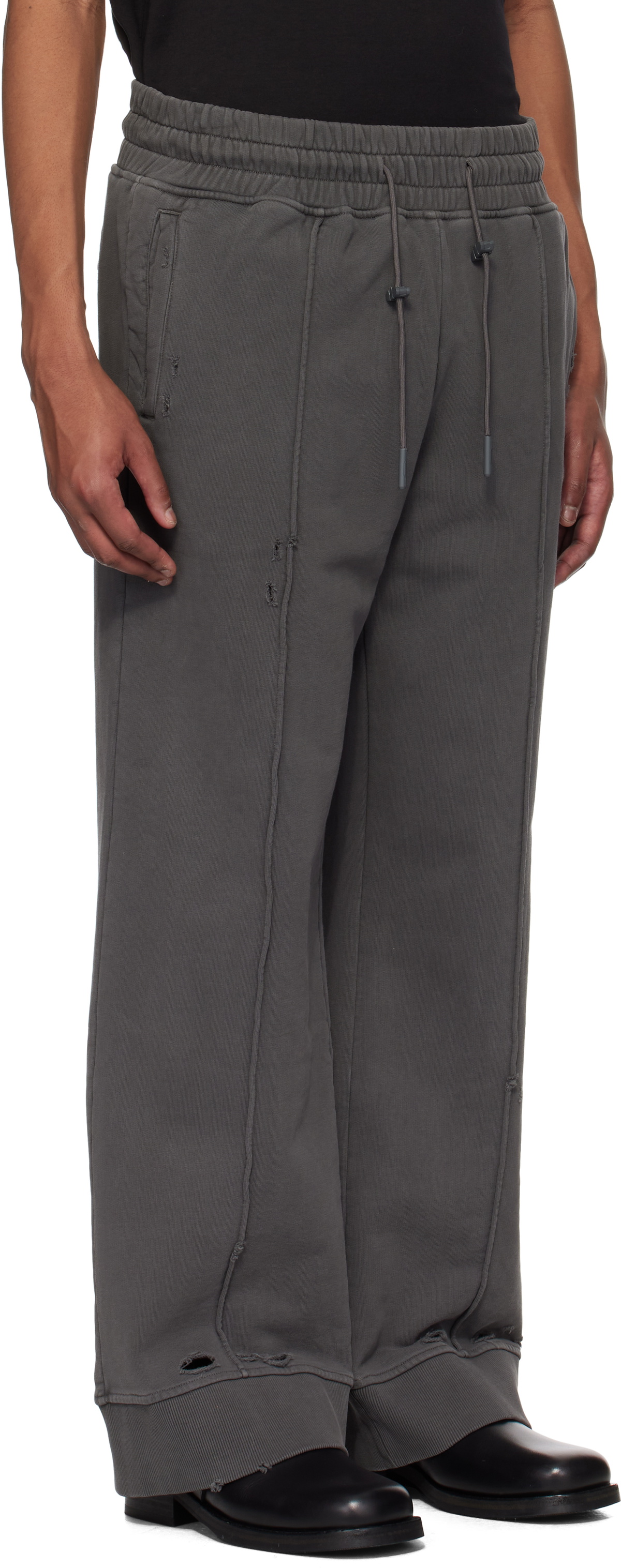 C2H4 Gray Staff Uniform Asymmetric Agitator Distressed Sweatpants