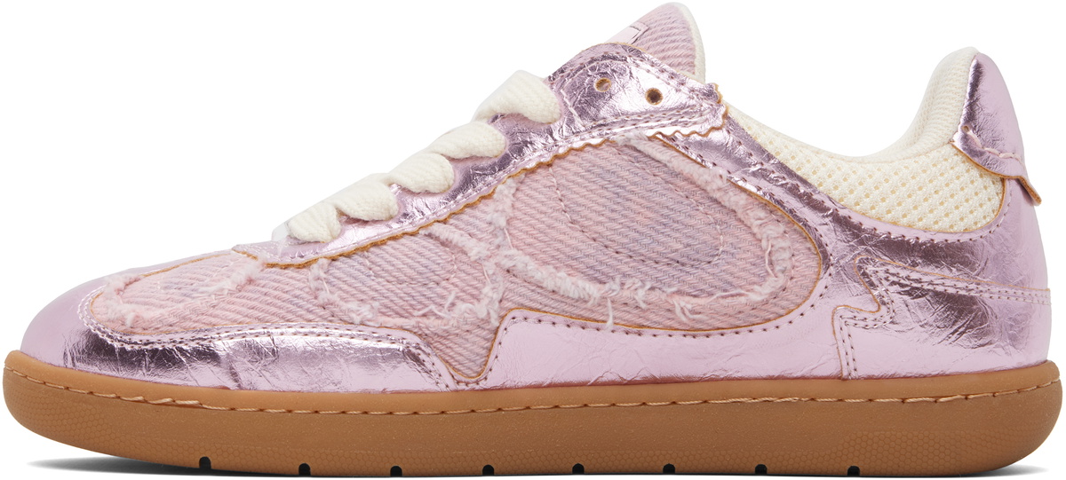 GANNI Pink Crinkle Metallic Sneakers