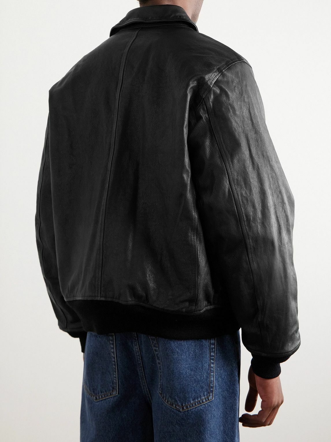 Monitaly - Backlash Padded Leather Bomber Jacket - Black Monitaly