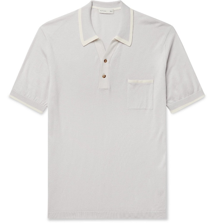 Photo: Etro - Contrast-Tipped Cotton and Cashmere-Blend Polo Shirt - Gray