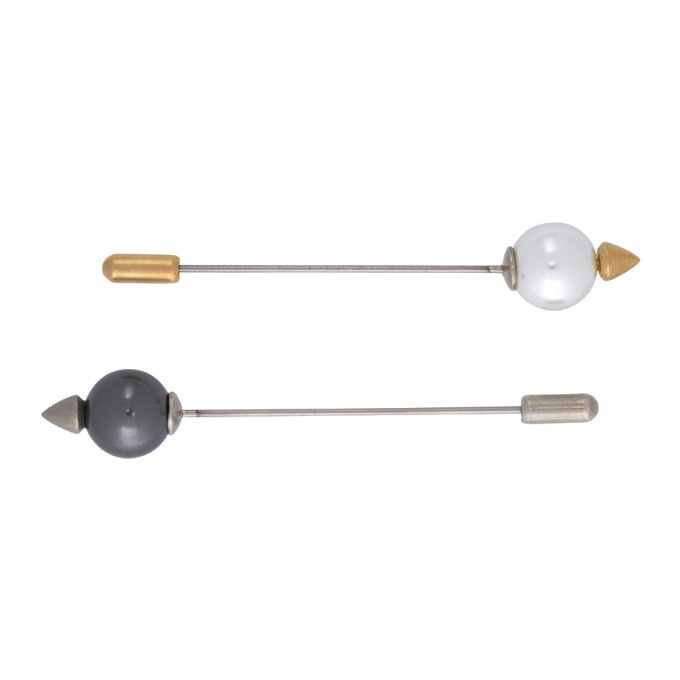 Photo: Maison Margiela Gold and Silver Pearl Charm Pins