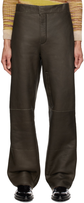 Photo: Jacquemus Khaki 'Le Pantalon Pastre' Leather Pants