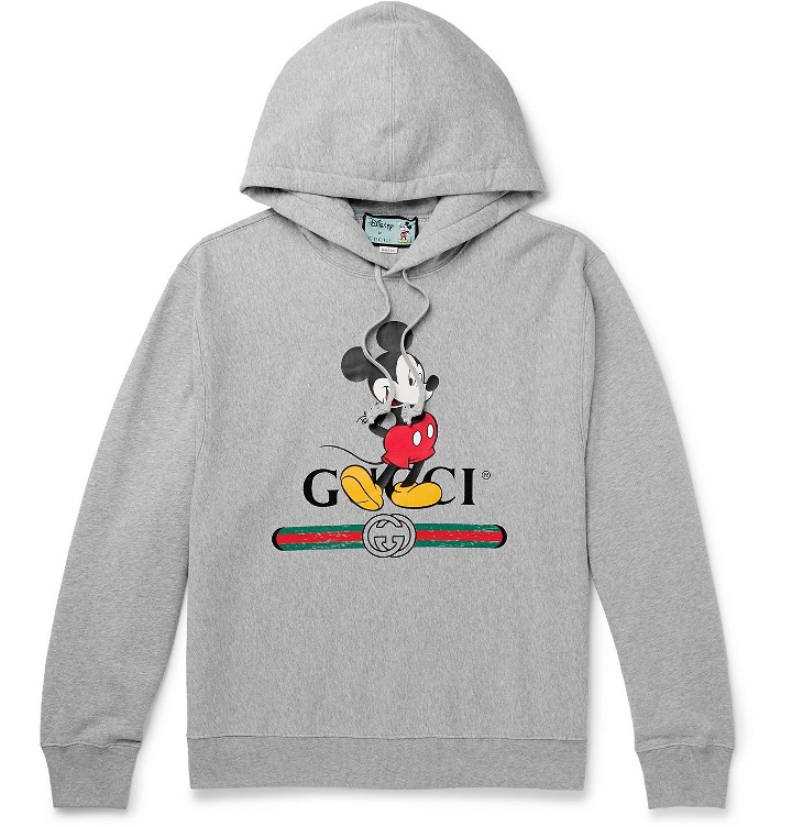 Photo: Gucci - Disney Logo-Print Mélange Loopback Cotton-Jersey Hoodie - Gray