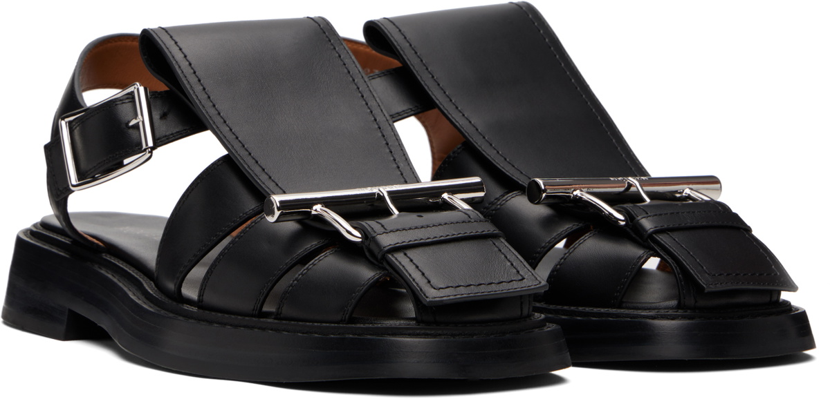 McQueen Black T-Bar Caged Sandals