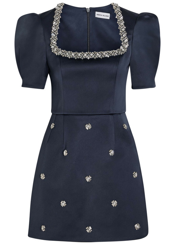 Photo: Rebecca Vallance Ayla Crystal-embellished Satin-crepe Mini Dress Navy