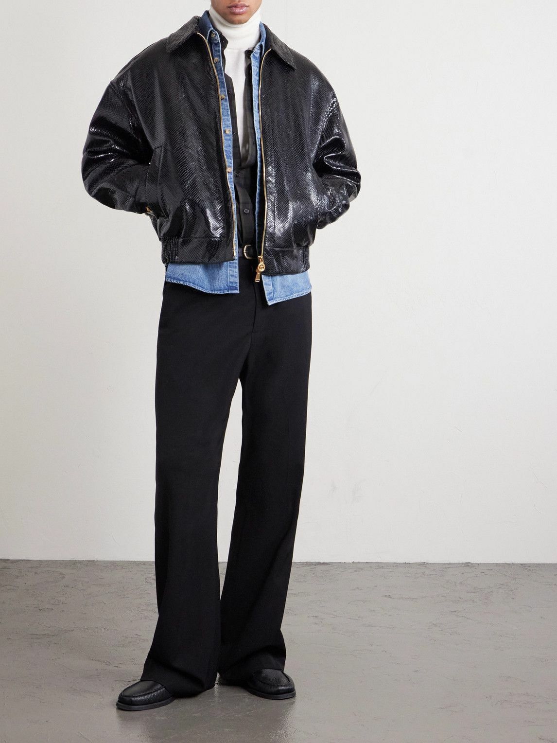 Versace - Padded Snake-Effect Leather Blouson Jacket - Black Versace
