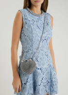 Self-portrait Heart Crystal-embellished Satin Clutch - Silver - One Size