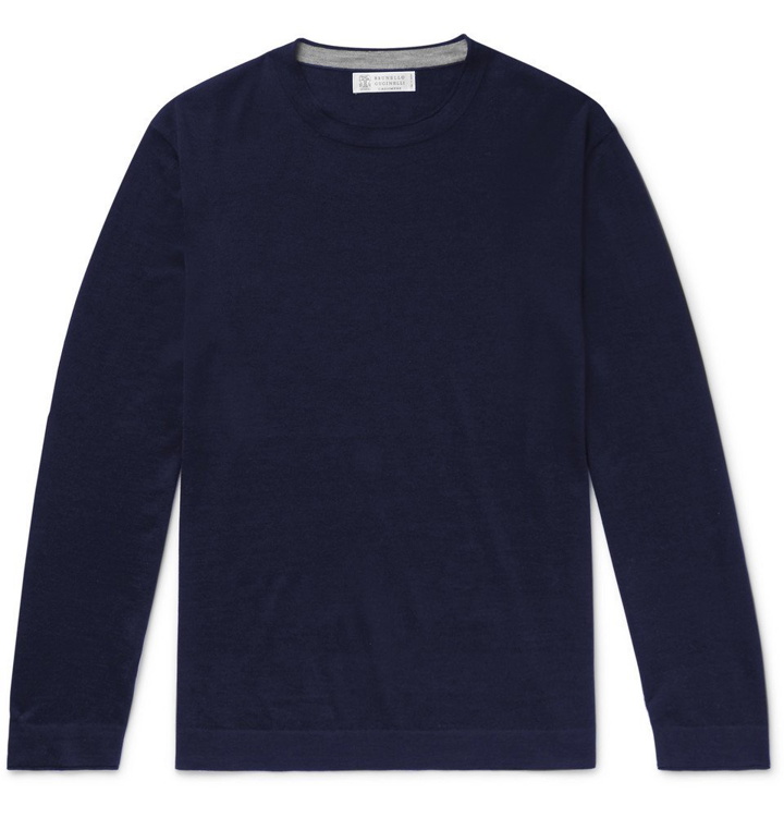 Photo: Brunello Cucinelli - Cashmere and Silk-Blend Sweater - Navy