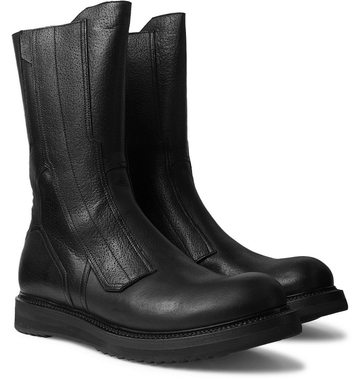 Photo: Rick Owens - Motocross Creeper Textured-Leather Boots - Black