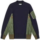 Sacai Men's MA- Crew Sweat in Navy/Khaki