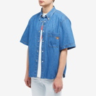 Gucci Men's Pocket Logo Short Sleeve Denim Shirt in Blue