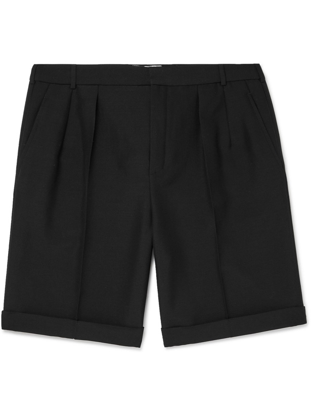 Photo: SAINT LAURENT - Pleated Wool and Mohair-Blend Shorts - Black