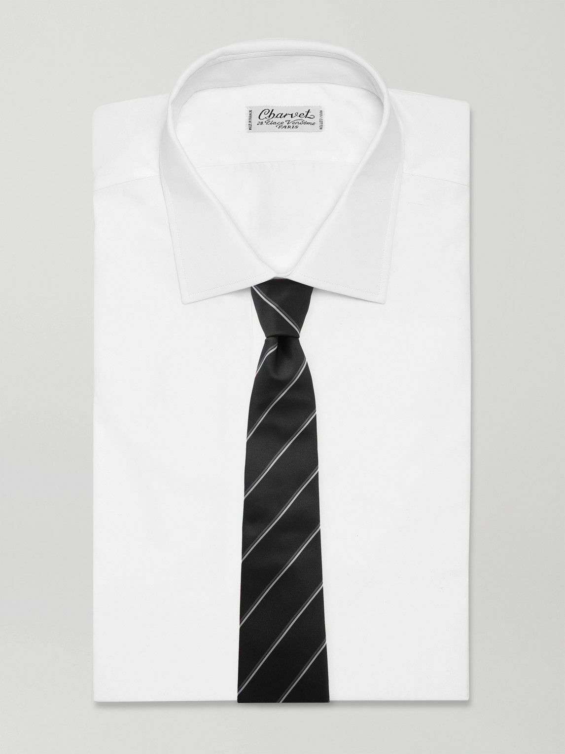 SAINT LAURENT - 8cm Striped Silk-Twill Tie - Black