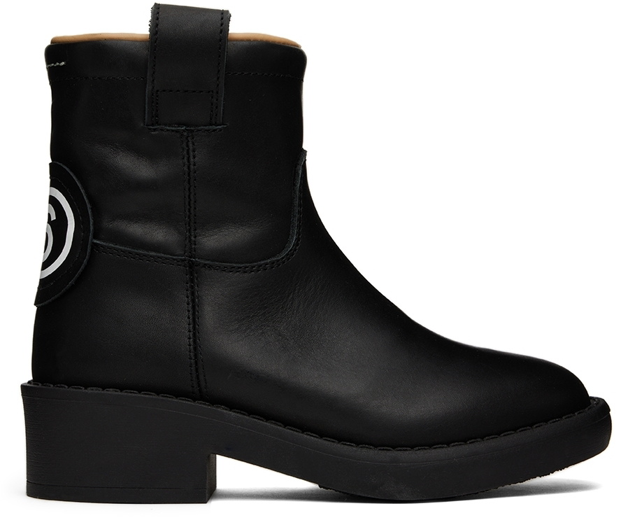 MM6 Maison Margiela Kids Black Leather ZipUp Boots MM6 Maison Margiela