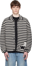 We11done Multicolor Black Stripe Embroidered Cardigan