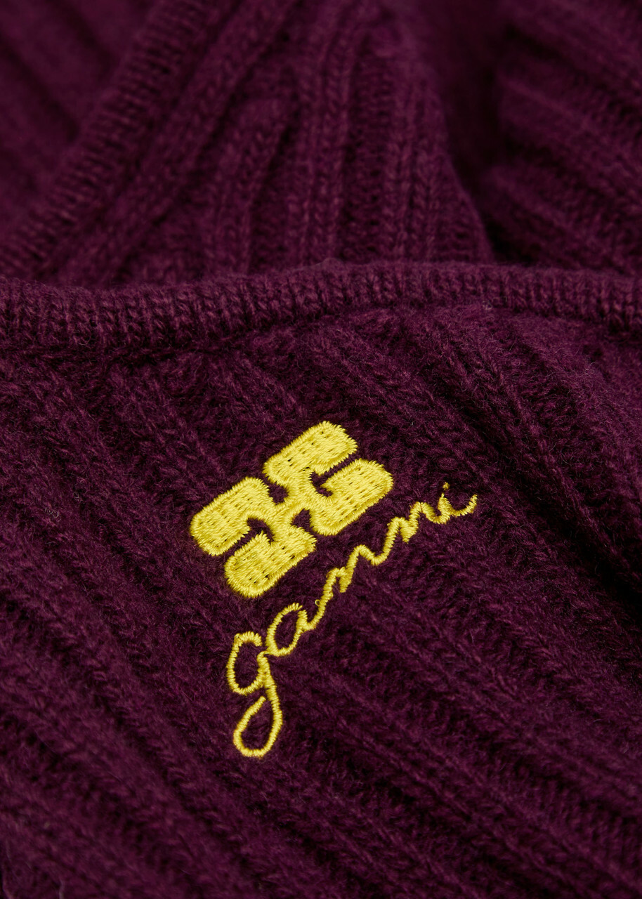 Ganni Core Future Logo-embroidered Wool-blend Balaclava - Burgundy - One Size
