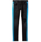 AMIRI - Broken Track Skinny-Fit Striped Distressed Stretch-Denim Jeans - Men - Black