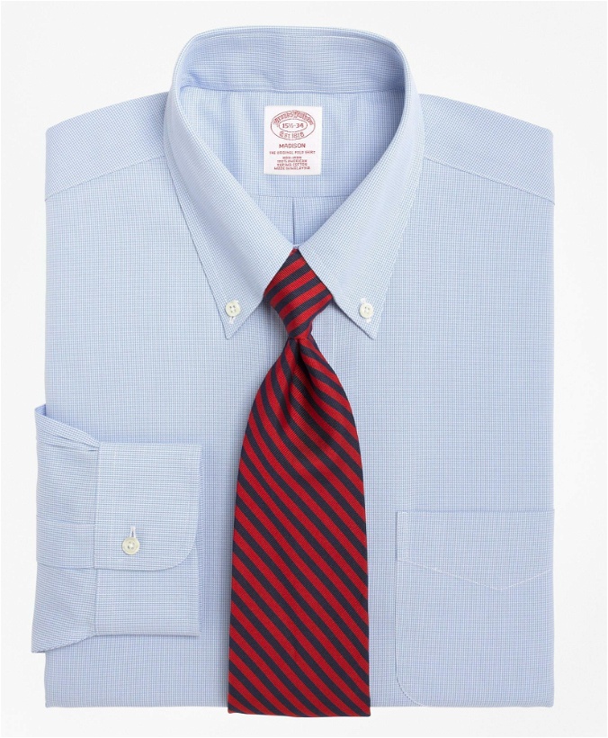 Photo: Brooks Brothers Men's Madison Relaxed-Fit Dress Shirt, Non-Iron Houndstooth | Light Blue