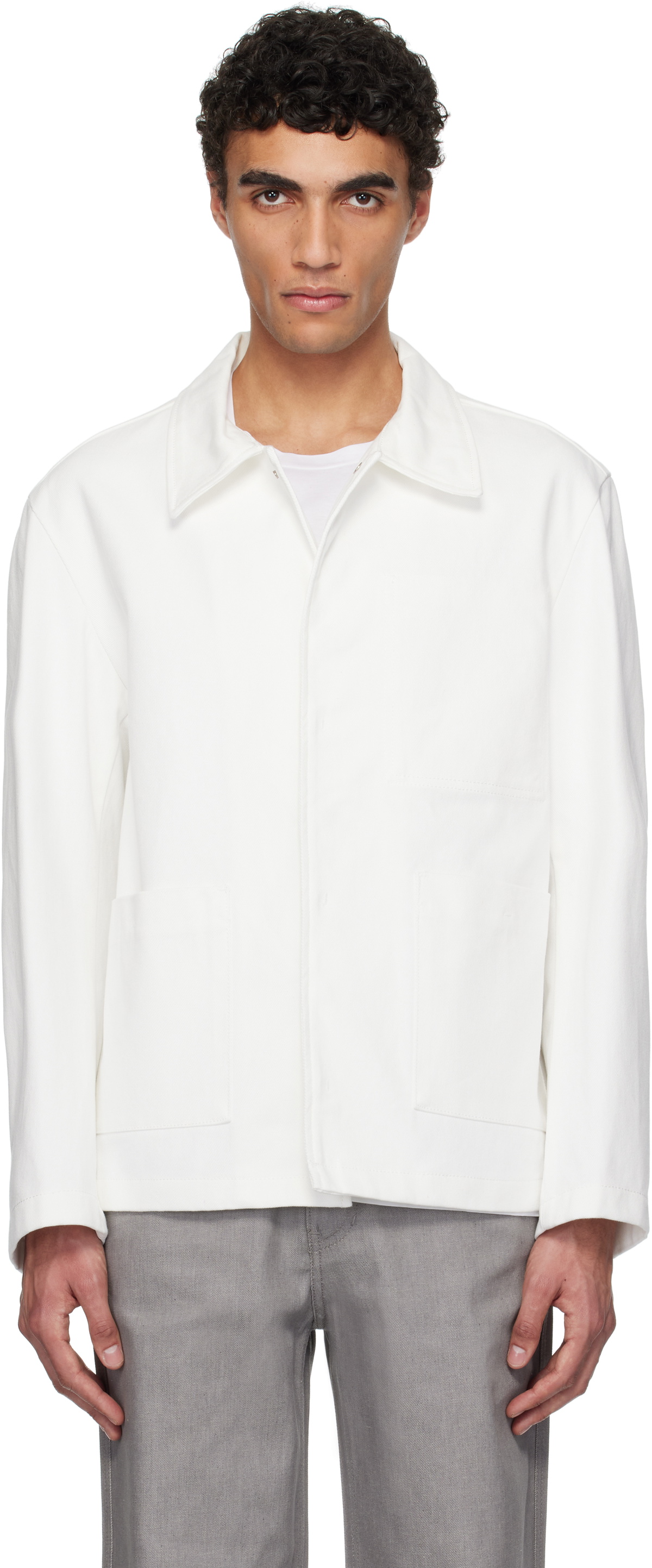 AMOMENTO White Pocket Denim Jacket