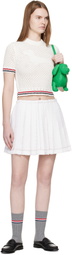 Thom Browne White Eyelash Tweed Drawstring Pleated Miniskirt