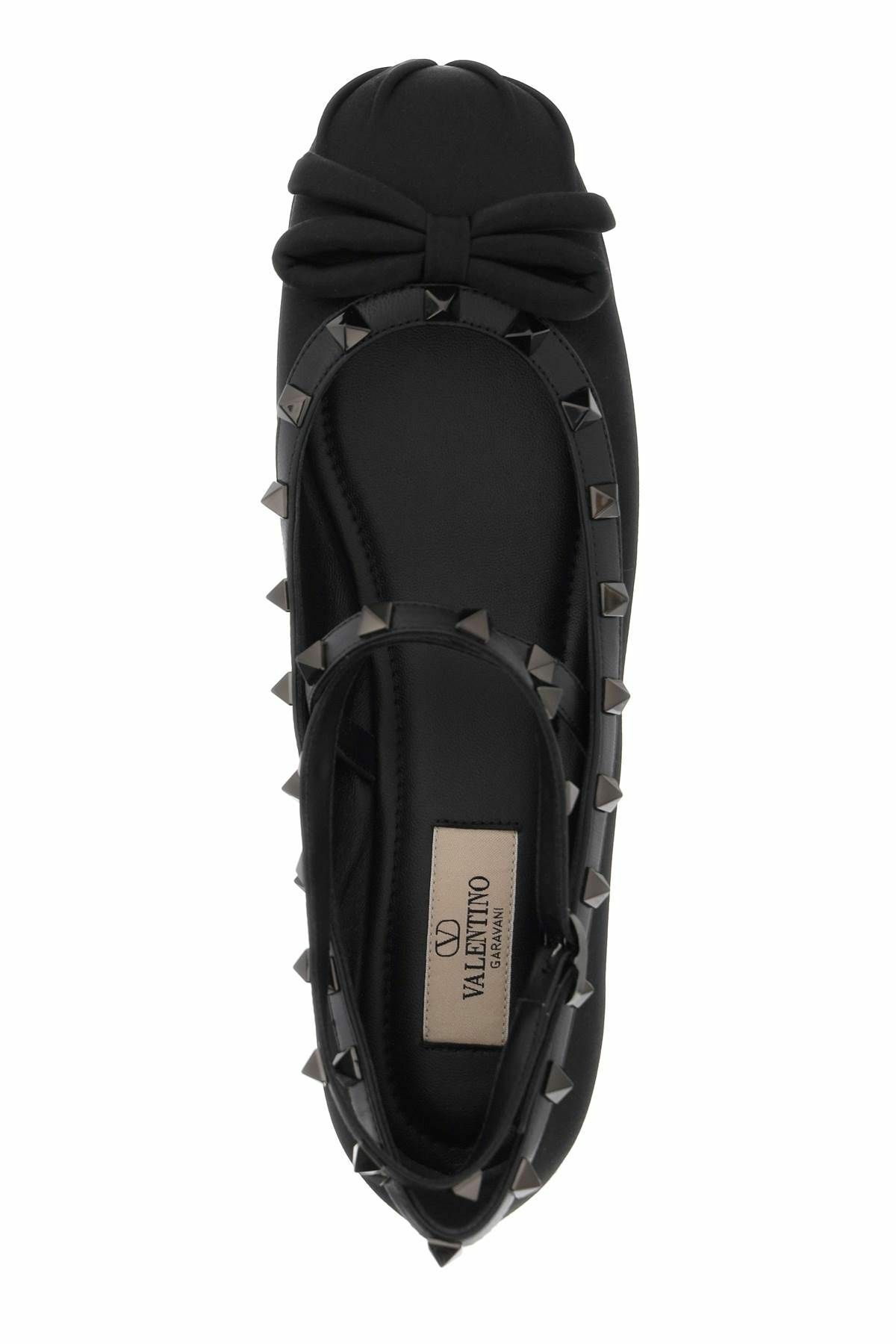 VALENTINO GARAVANI silk rockstud ballet flats Black