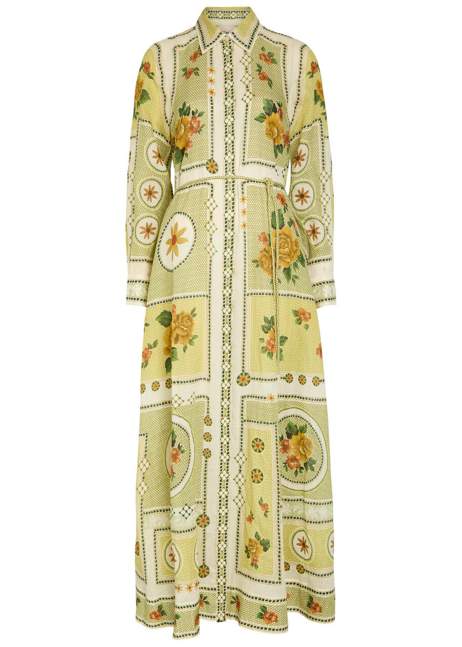Alemais Dixie Printed Ramie Maxi Shirt Dress Yellow