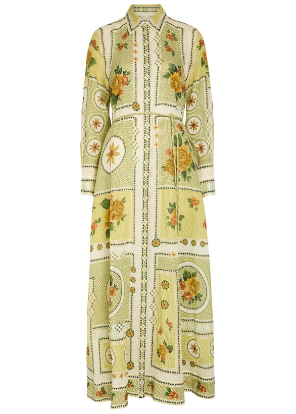 Photo: Alemais Dixie Printed Ramie Maxi Shirt Dress Yellow