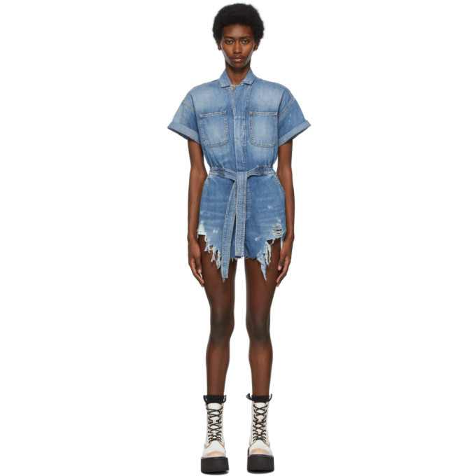 R13 Blue Denim Mick Romper Jumpsuit R13