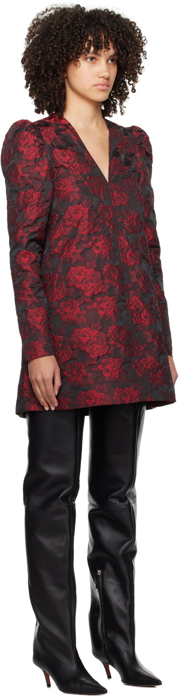 GANNI Black & Red Botanical Jacquard Minidress GANNI