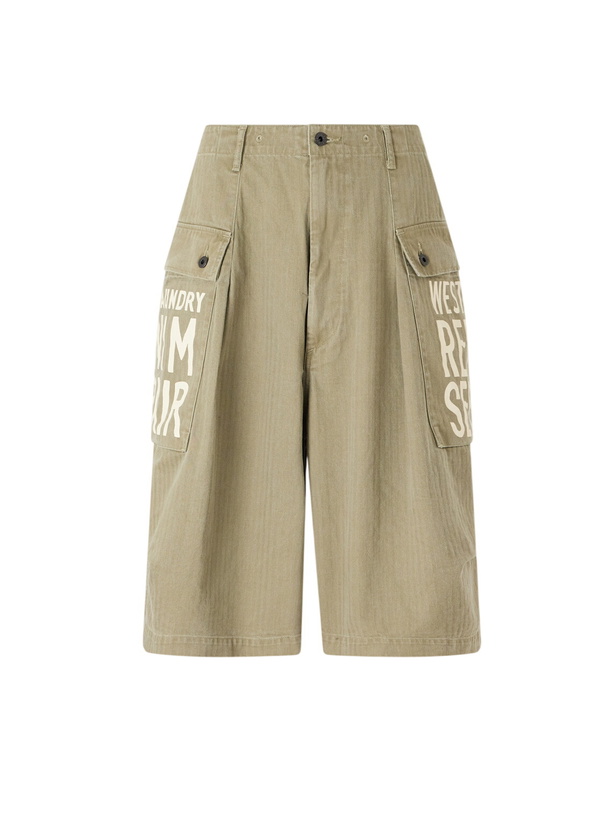 Photo: KAPITAL - Wide-Leg Printed Herringbone Cotton Shorts - Green