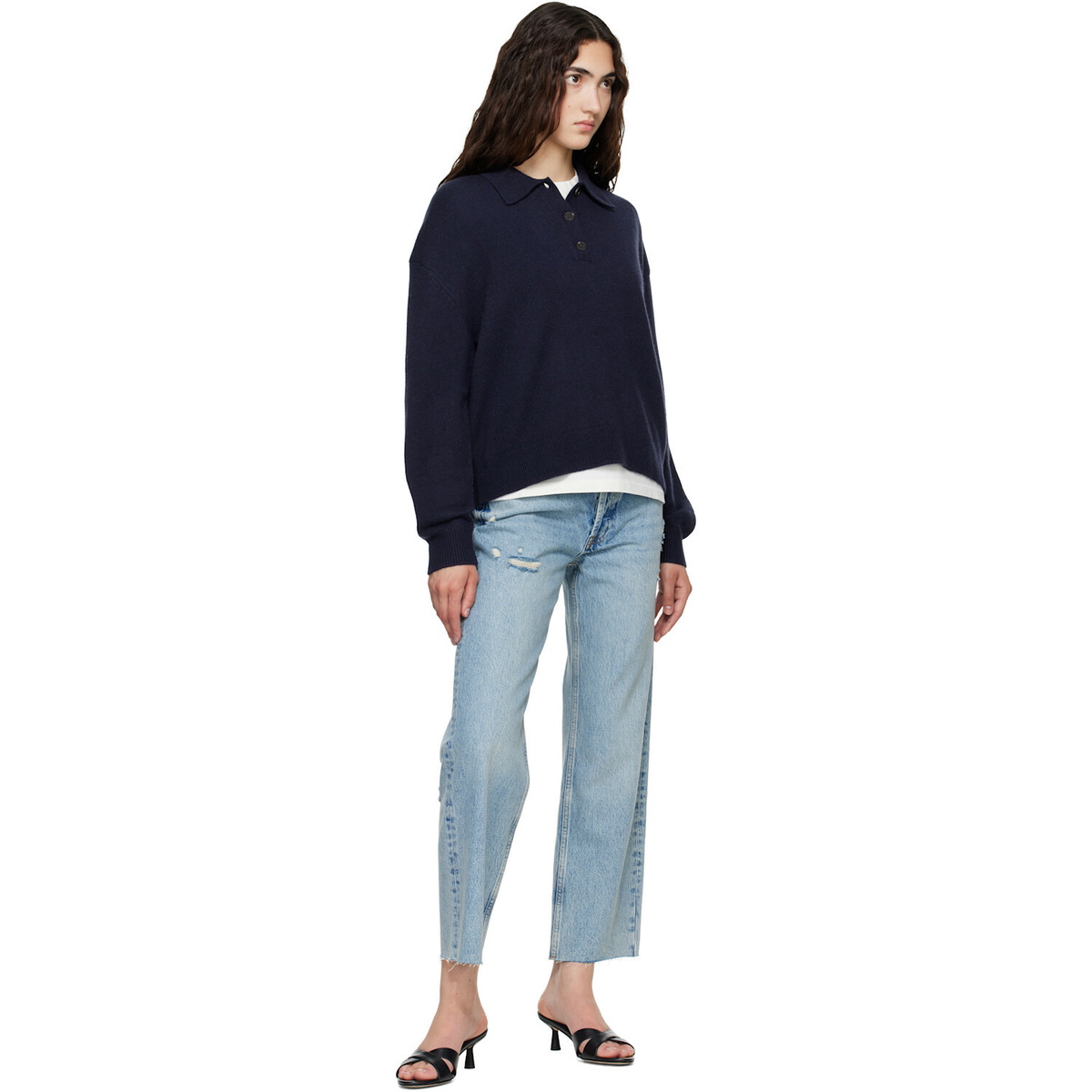 ANINE BING Navy Lee Polo